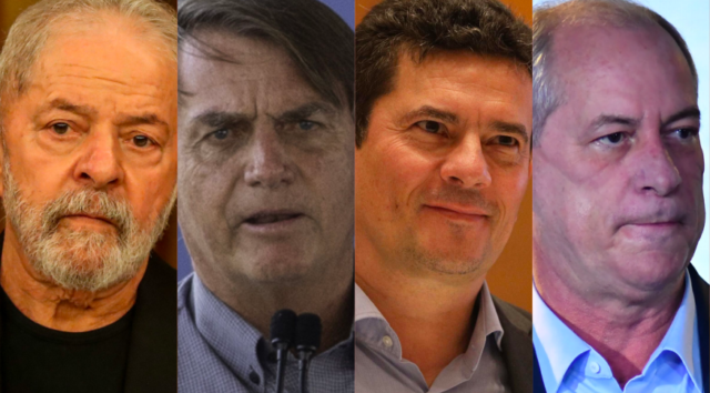 Pré-candidatos à Presidência da República nas Eleições 2022. Na ordem: Lula (PT), Bolsonaro (PL), Moro (Podemos) e Ciro (PDT) Montagem: CNN Brasil