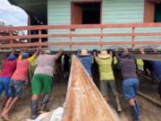 Fenômeno ‘terras caídas’ avança no interior do AM e moradores se unem para deslocar casas