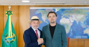 Lula e Janja recebem o ator e ativista ambiental Leonardo DiCaprio no Palácio do Planalto