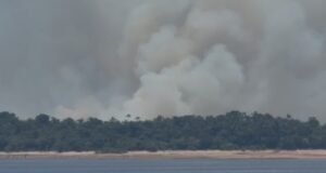 Fumaça encobre pontos em Manaus após forte incêndio atingir área de vegetação no distrito de Cacau Pirêra