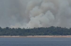 Fumaça encobre pontos em Manaus após forte incêndio atingir área de vegetação no distrito de Cacau Pirêra